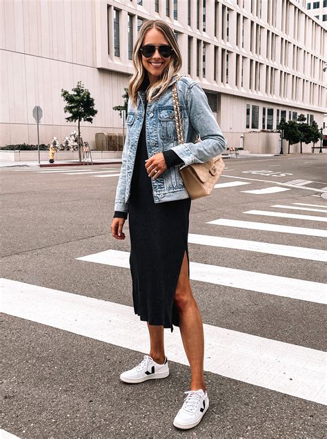 black midi dress with sneakers.